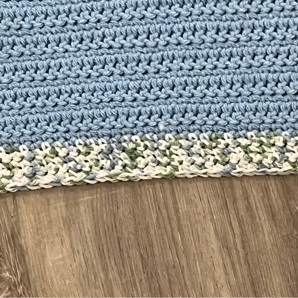 New Handmade Crochet Blue Blanket with Cute Variegated Border